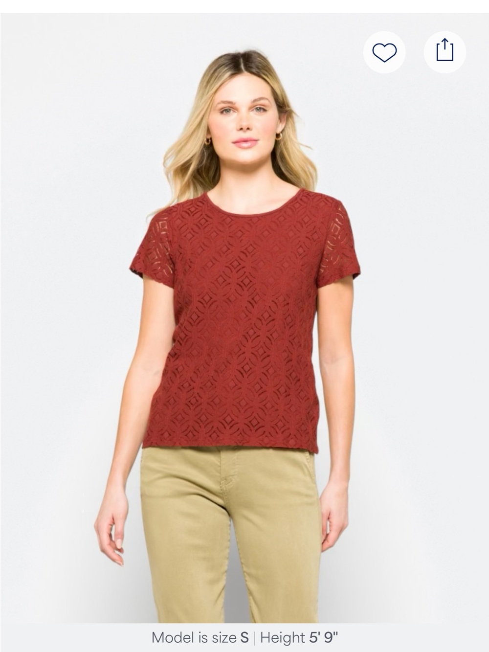 Market & Spruce Women's Short-Sleeve Lace Top in Rust (L)